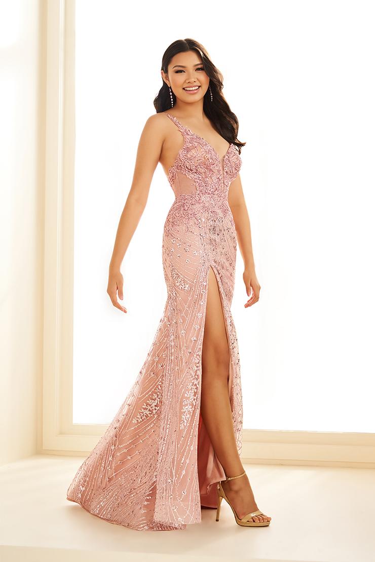 Ellie Wilde EW36033 V-Neck Long Fitted Dress with High Slit