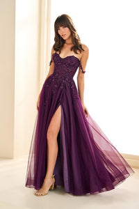 Ellie Wilde EW36083 Off-Shoulder A-Line Gown with Slit