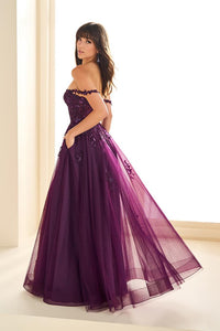 Ellie Wilde EW36083 Off-Shoulder A-Line Gown with Slit