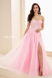 Ellie Wilde EW36083 Off-Shoulder A-Line Gown with Slit