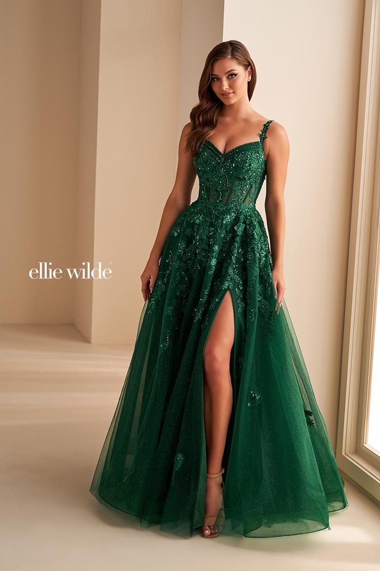 Ellie Wilde EW36204 Off-Shoulder A-Line Dress with Floral Appliqué