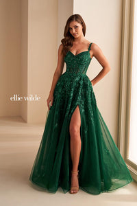 Ellie Wilde EW36204 Off-Shoulder A-Line Dress with Floral Appliqué