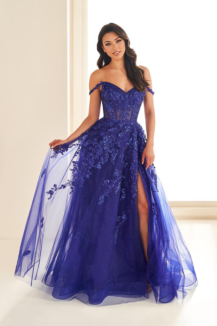 Ellie Wilde EW36204 Off-Shoulder A-Line Dress with Floral Appliqué
