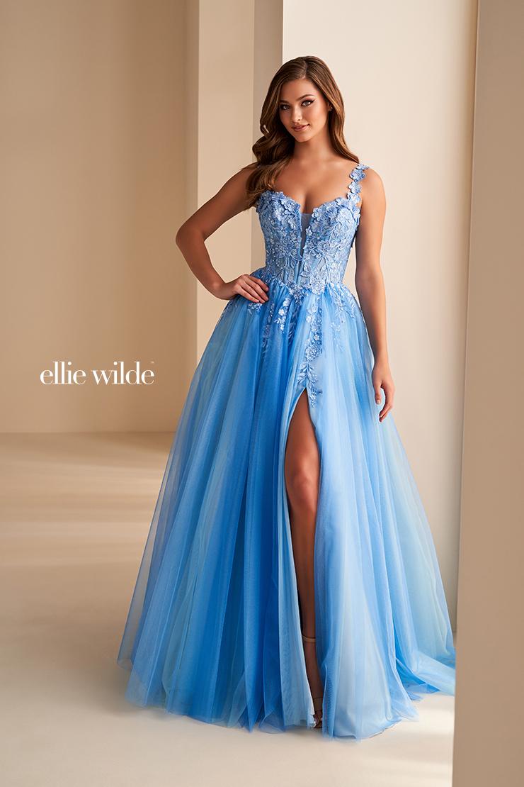 Ellie Wilde EW36214 Off-Shoulder A-Line Gown with Slit