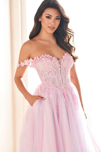 Ellie Wilde EW36214 Off-Shoulder A-Line Gown with Slit