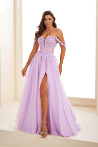 Ellie Wilde EW36214 Off-Shoulder A-Line Gown with Slit