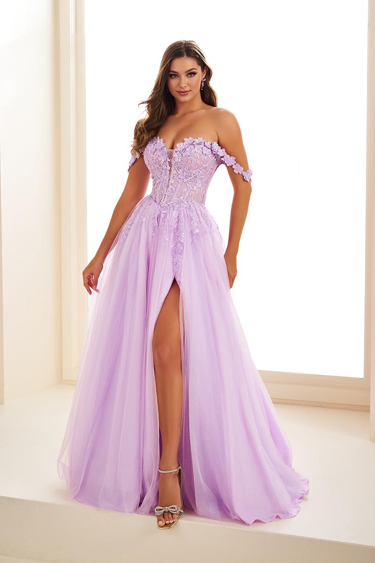 Ellie Wilde EW36214 Off-Shoulder A-Line Gown with Slit