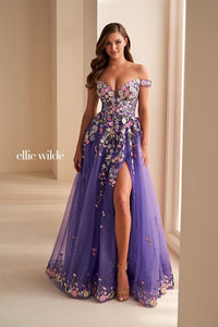 Ellie Wilde EW36215 Off-Shoulder Floral A-Line Gown