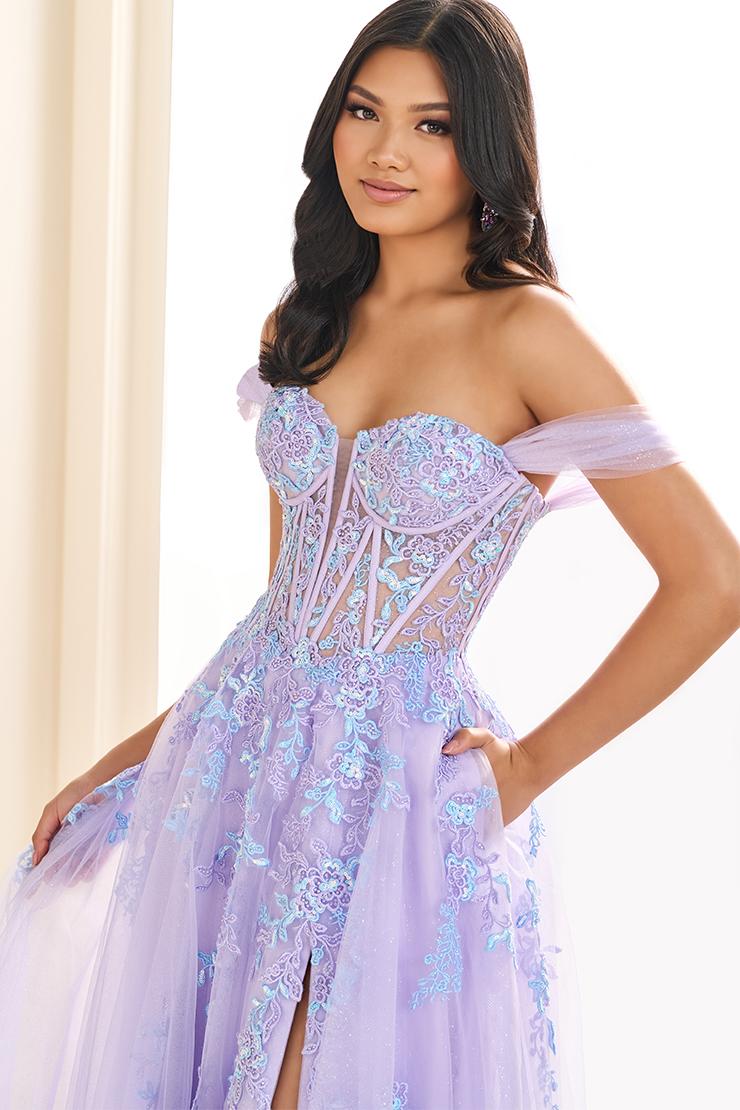 Ellie Wilde EW36217 Off-Shoulder A-Line Dress with Floral Lace