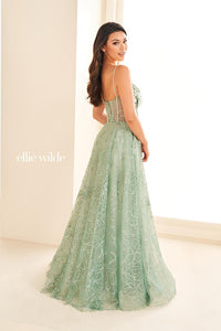 Ellie Wilde EW36218 Lavender A-Line Dress with Floral Appliqué