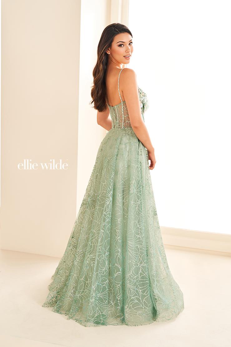 Ellie Wilde EW36218 Lavender A-Line Dress with Floral Appliqué