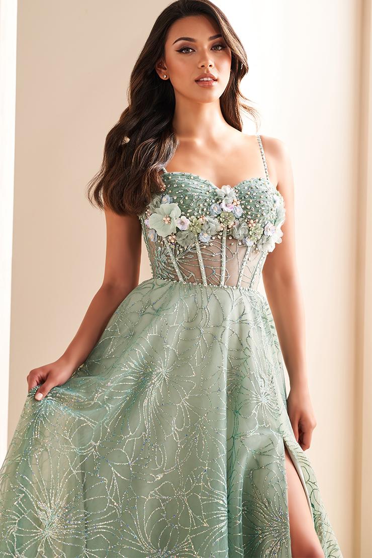 Ellie Wilde EW36218 Lavender A-Line Dress with Floral Appliqué