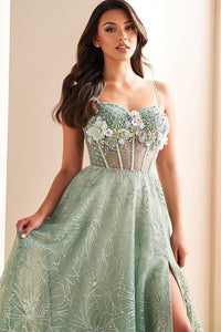 Ellie Wilde EW36218 Lavender A-Line Dress with Floral Appliqué