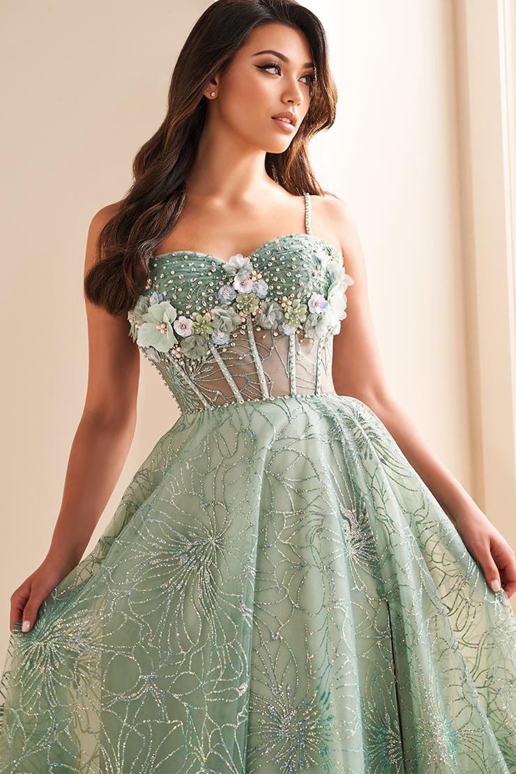 Ellie Wilde EW36218 Lavender A-Line Dress with Floral Appliqué