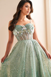 Ellie Wilde EW36218 Lavender A-Line Dress with Floral Appliqué