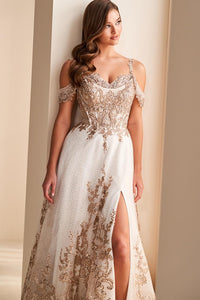 Ellie Wilde EW36220 Off-Shoulder A-Line Gown with Slit