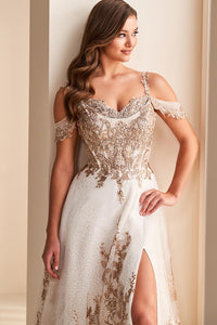 Ellie Wilde EW36220 Off-Shoulder A-Line Gown with Slit