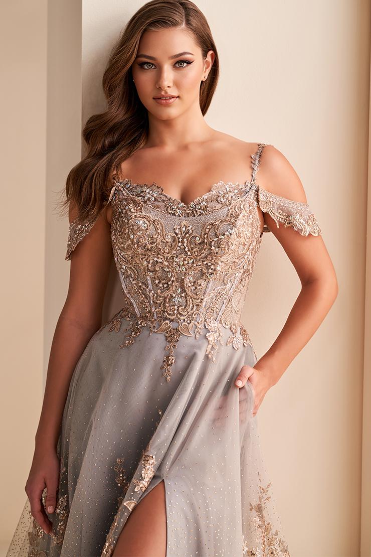Ellie Wilde EW36220 Off-Shoulder A-Line Gown with Slit