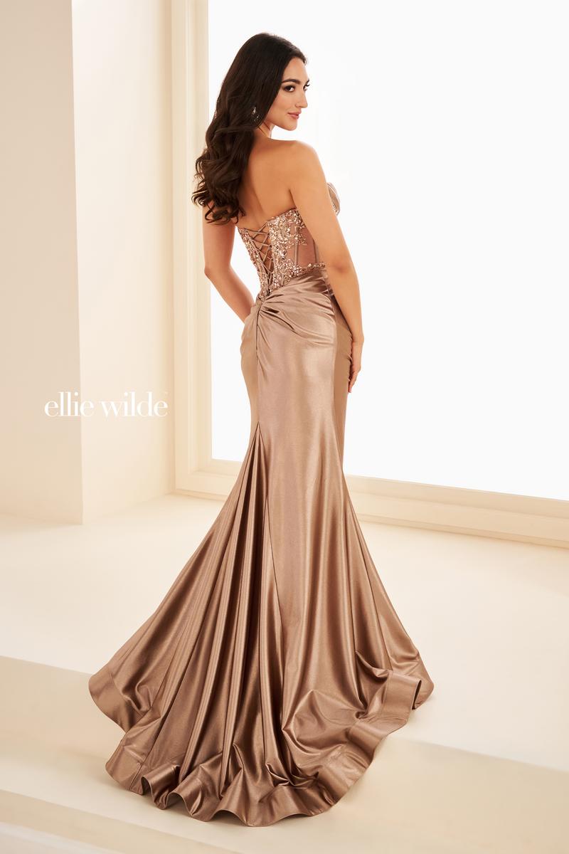 Ellie Wilde EW37014 Strapless Fit and Flare Gown with Beaded Bodice