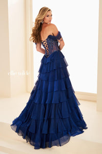 Ellie Wilde EW37018 Off-Shoulder Tiered A-Line Gown