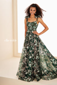 Ellie Wilde EW37020 Floral A-Line Gown with Sweetheart Neckline