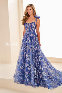 Ellie Wilde EW37020 Floral A-Line Gown with Sweetheart Neckline