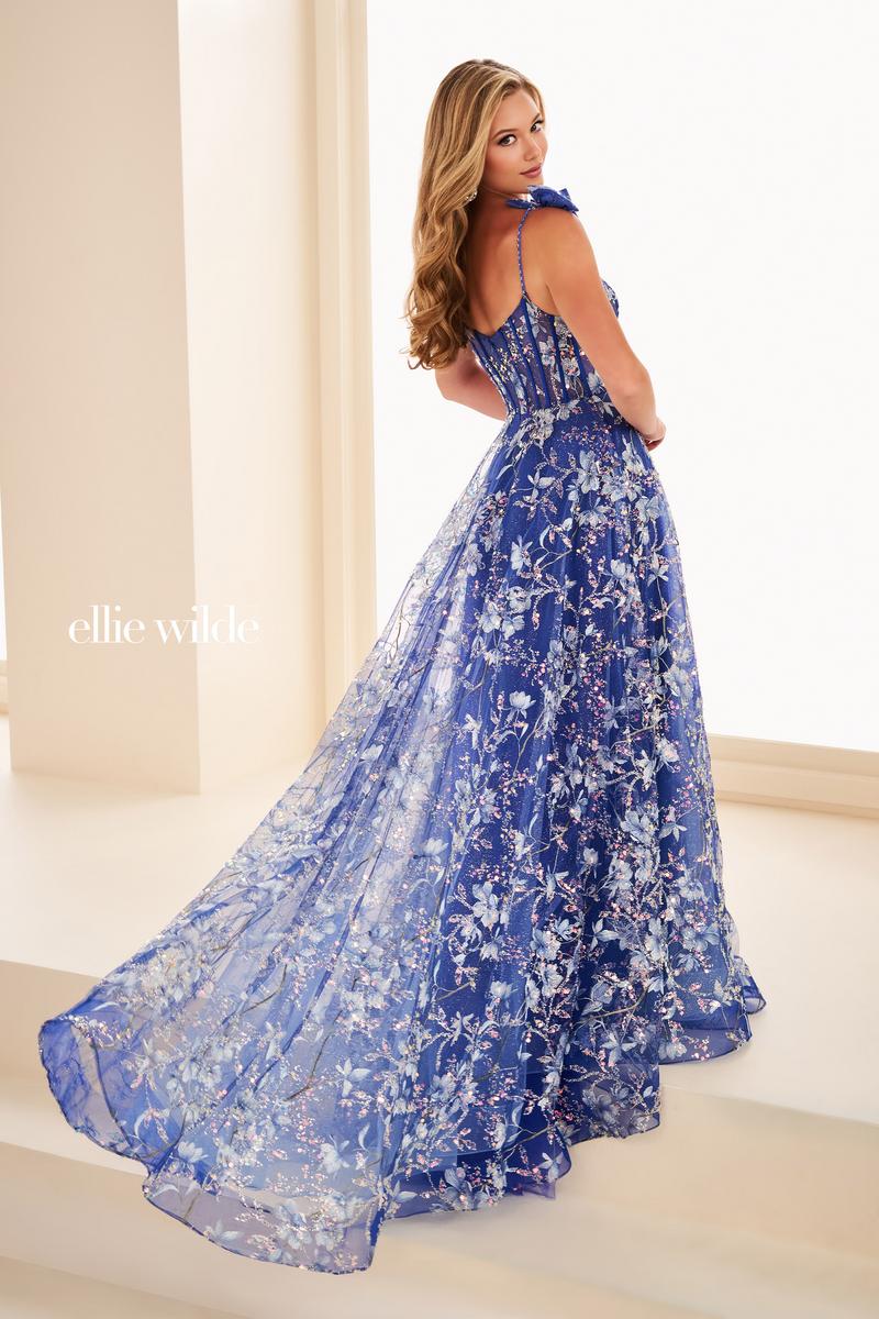 Ellie Wilde EW37020 Floral A-Line Gown with Sweetheart Neckline