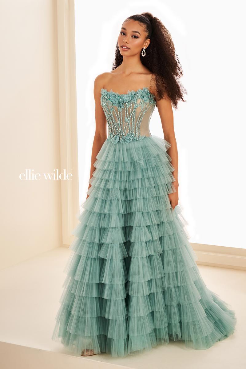 Ellie Wilde EW37026 Strapless Ballgown with Floral Bodice