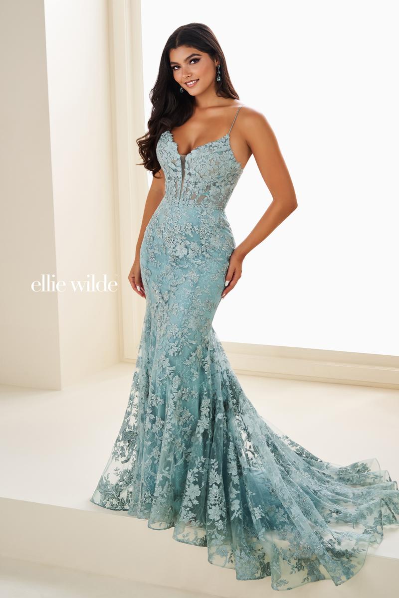 Ellie Wilde EW37027 Spaghetti Strap Fit and Flare Dress
