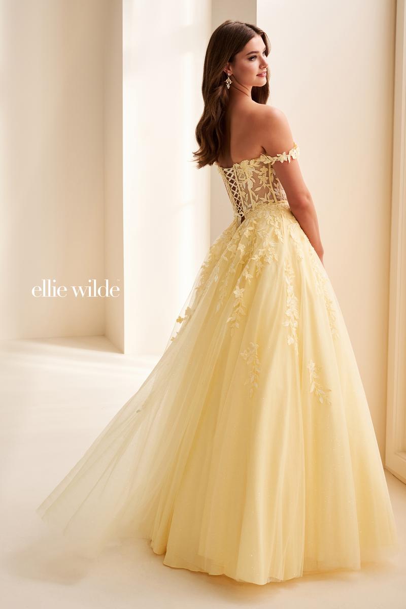 Ellie Wilde EW37028 Off-Shoulder Ballgown with Floral Appliqué