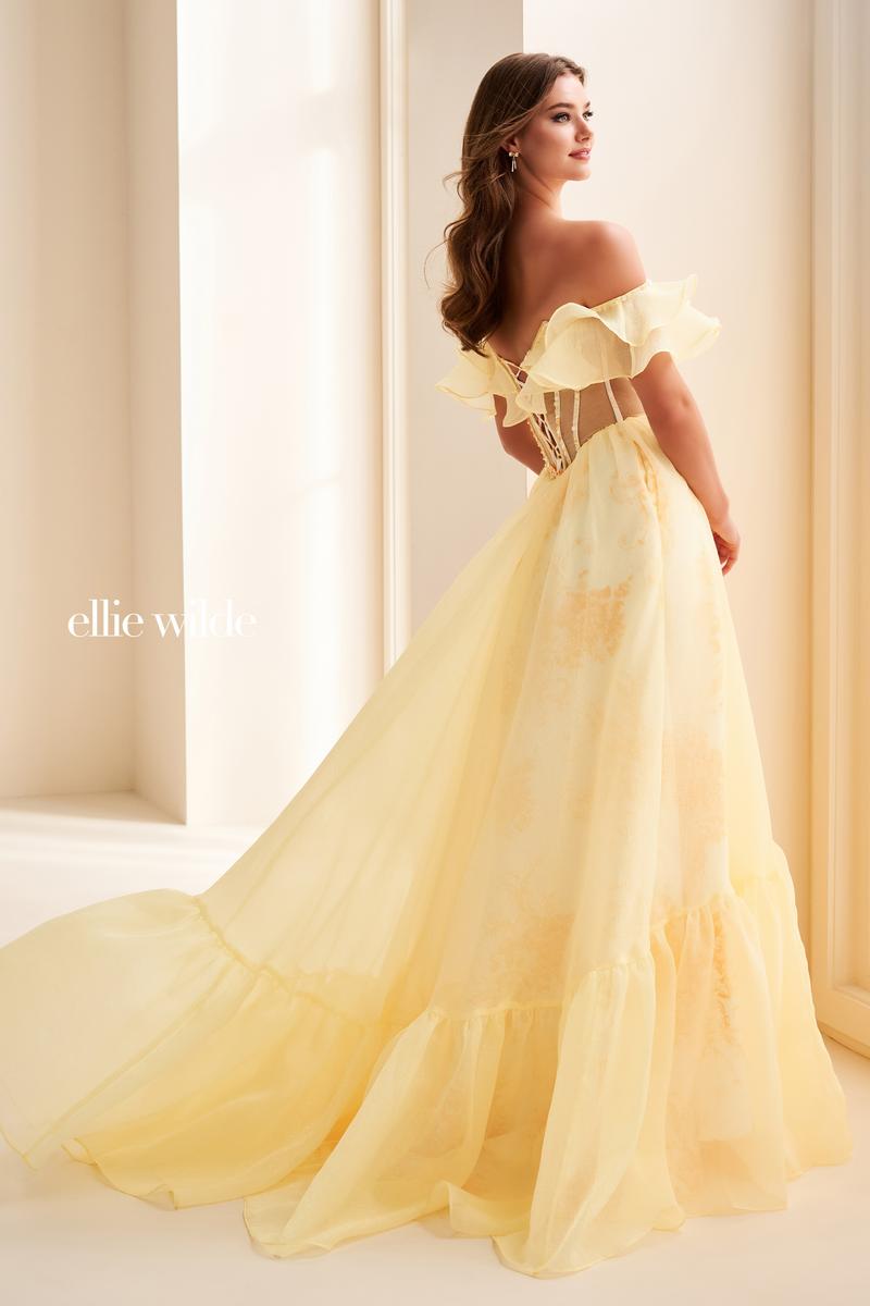Ellie Wilde EW37029 Off-Shoulder A-Line Dress with High Slit