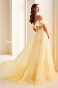 Ellie Wilde EW37029 Off-Shoulder A-Line Dress with High Slit