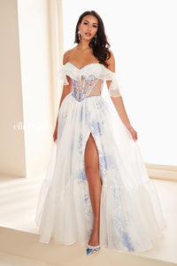 Ellie Wilde EW37029 Off-Shoulder A-Line Dress with High Slit