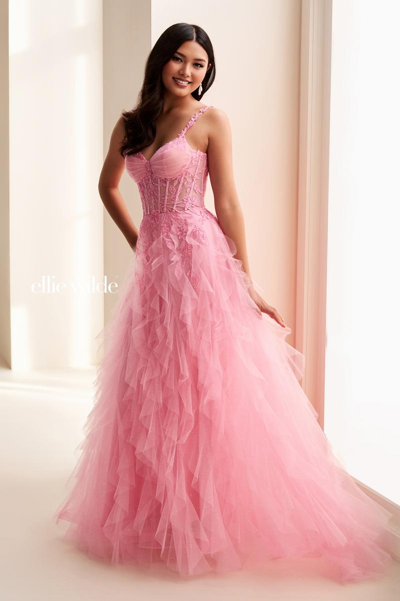 Ellie Wilde EW37031 Spaghetti Strap A-Line Gown