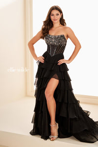 Ellie Wilde EW37057 Strapless High-Slit Layered Gown