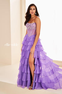 Ellie Wilde EW37057 Strapless High-Slit Layered Gown
