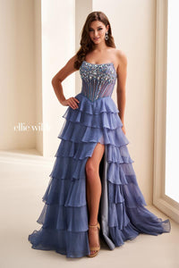 Ellie Wilde EW37057 Strapless High-Slit Layered Gown
