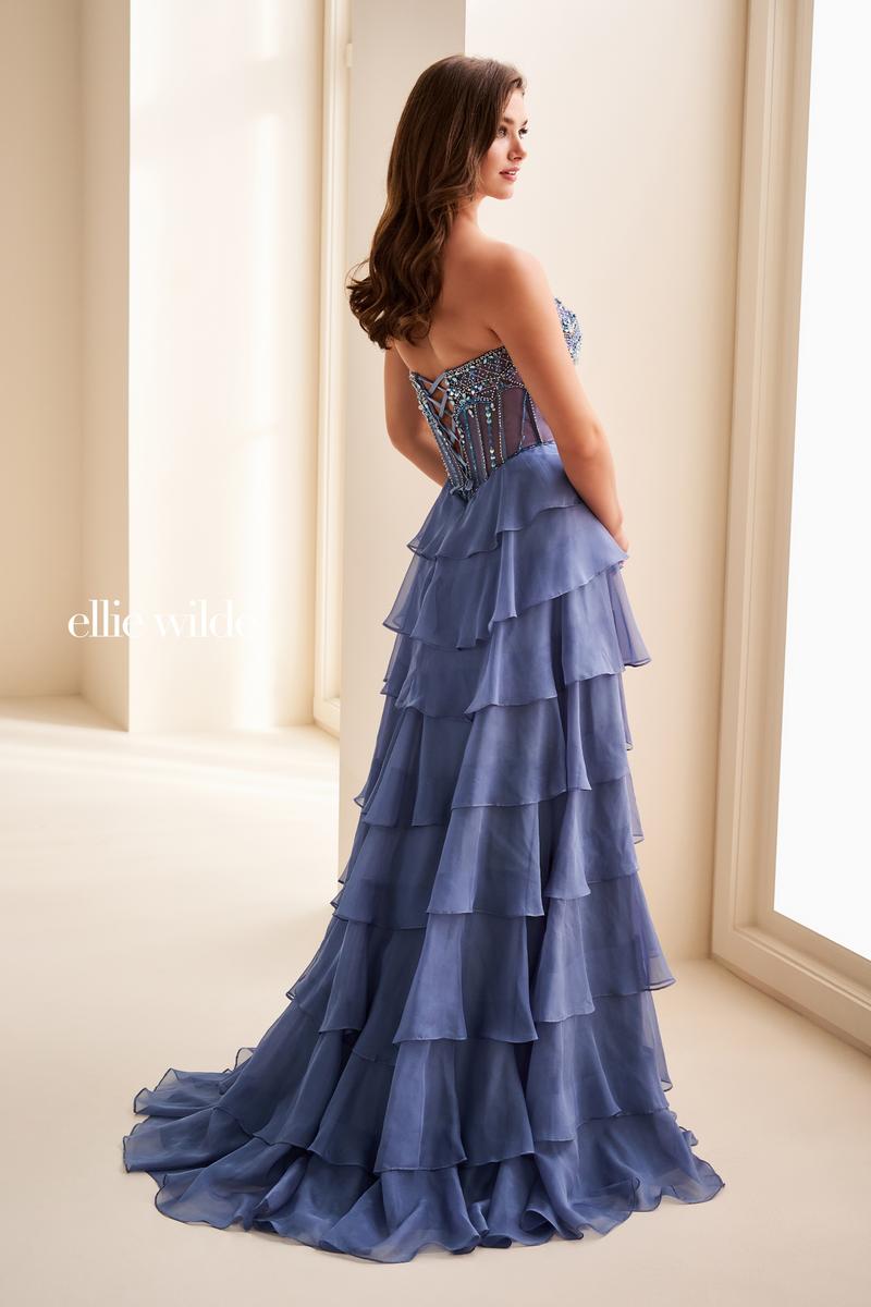 Ellie Wilde EW37057 Strapless High-Slit Layered Gown