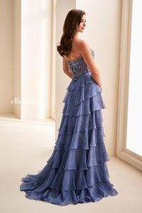 Ellie Wilde EW37057 Strapless High-Slit Layered Gown