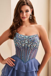 Ellie Wilde EW37057 Strapless High-Slit Layered Gown