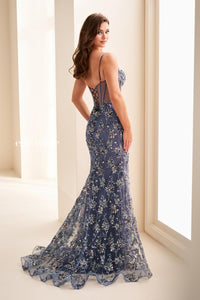 Ellie Wilde EW37058 Spaghetti Strap Embellished Fitted Gown