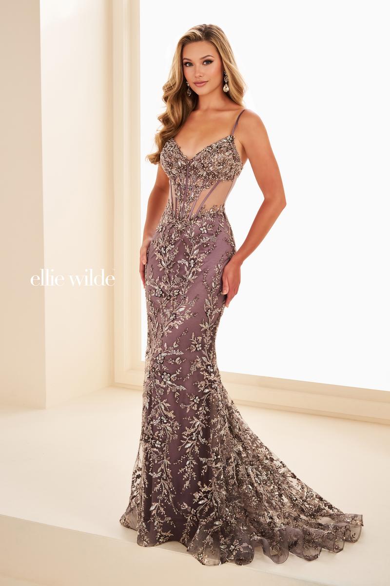 Ellie Wilde EW37060 Dress - Spaghetti Straps, Long, Fitted Silhouette