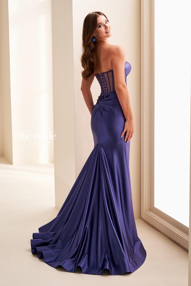 Ellie Wilde EW37062 Strapless Fit and Flare Gown with High Slit