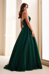Ellie Wilde EW37072 Spaghetti Strap A-Line Gown with Slit
