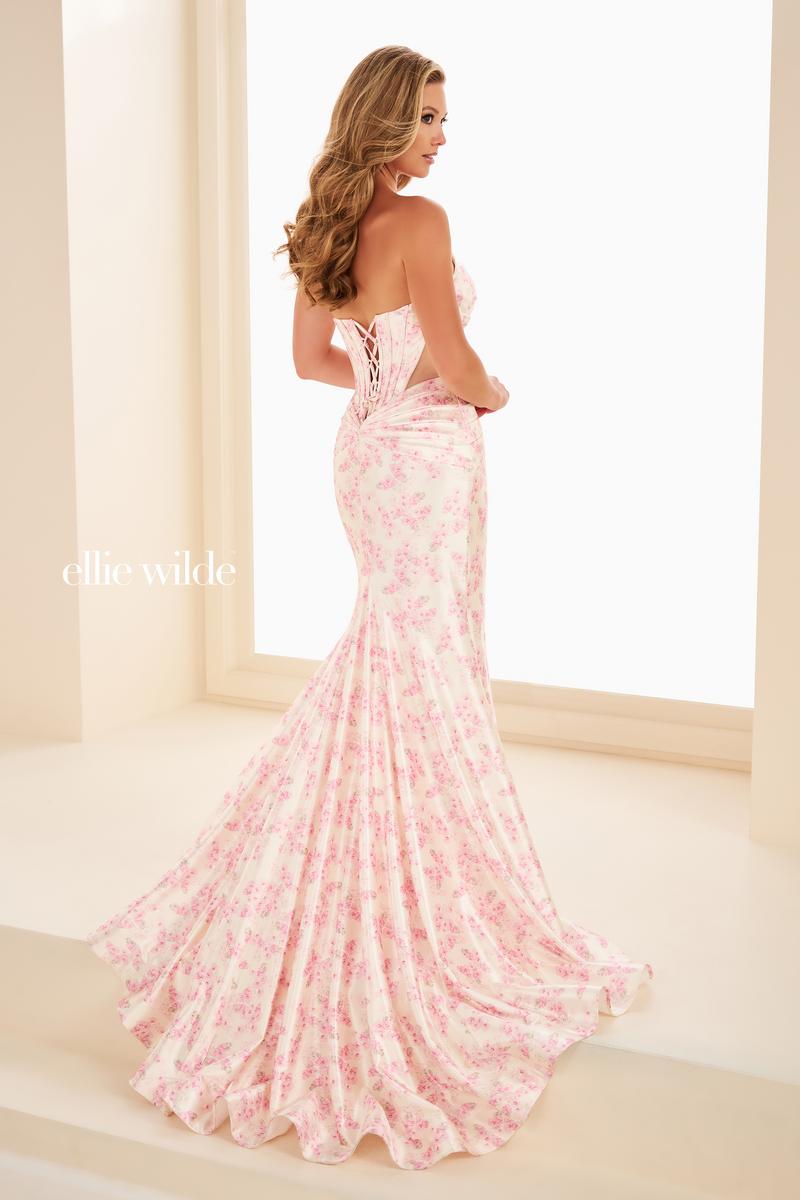 Ellie Wilde EW37092 Strapless Floral Fitted Dress