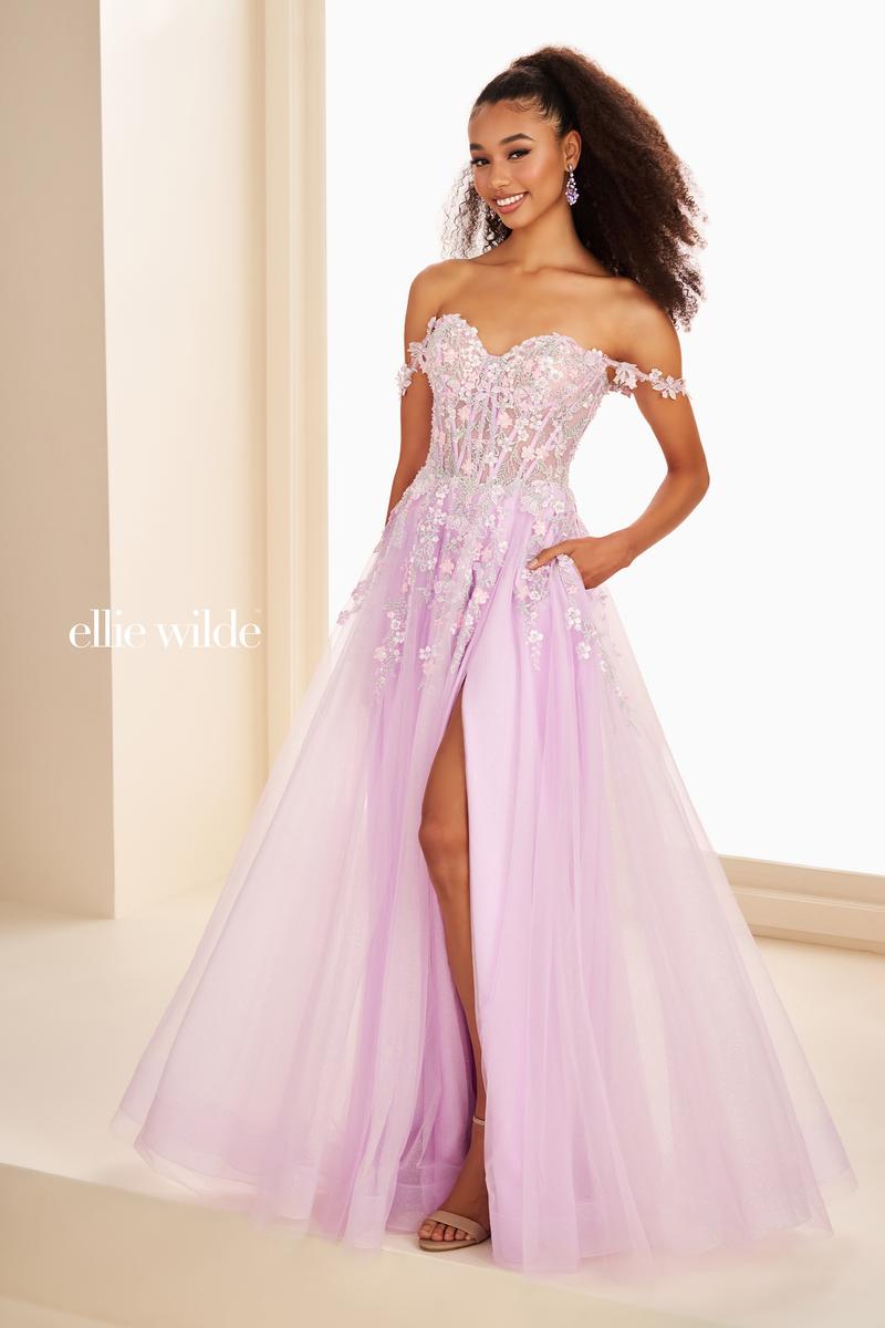 Ellie Wilde EW37094 Off-Shoulder A-Line Long Dress