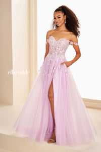 Ellie Wilde EW37094 Off-Shoulder A-Line Long Dress