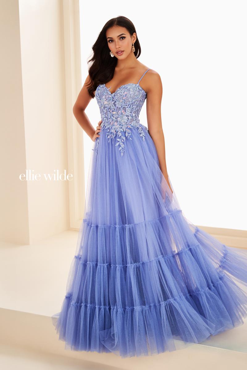 Ellie Wilde EW37107 Spaghetti Strap A-Line Gown
