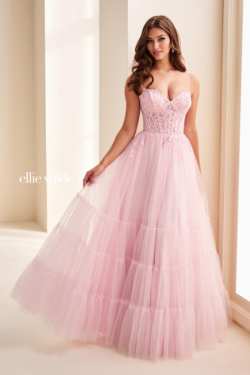 Ellie Wilde EW37107 Spaghetti Strap A-Line Gown