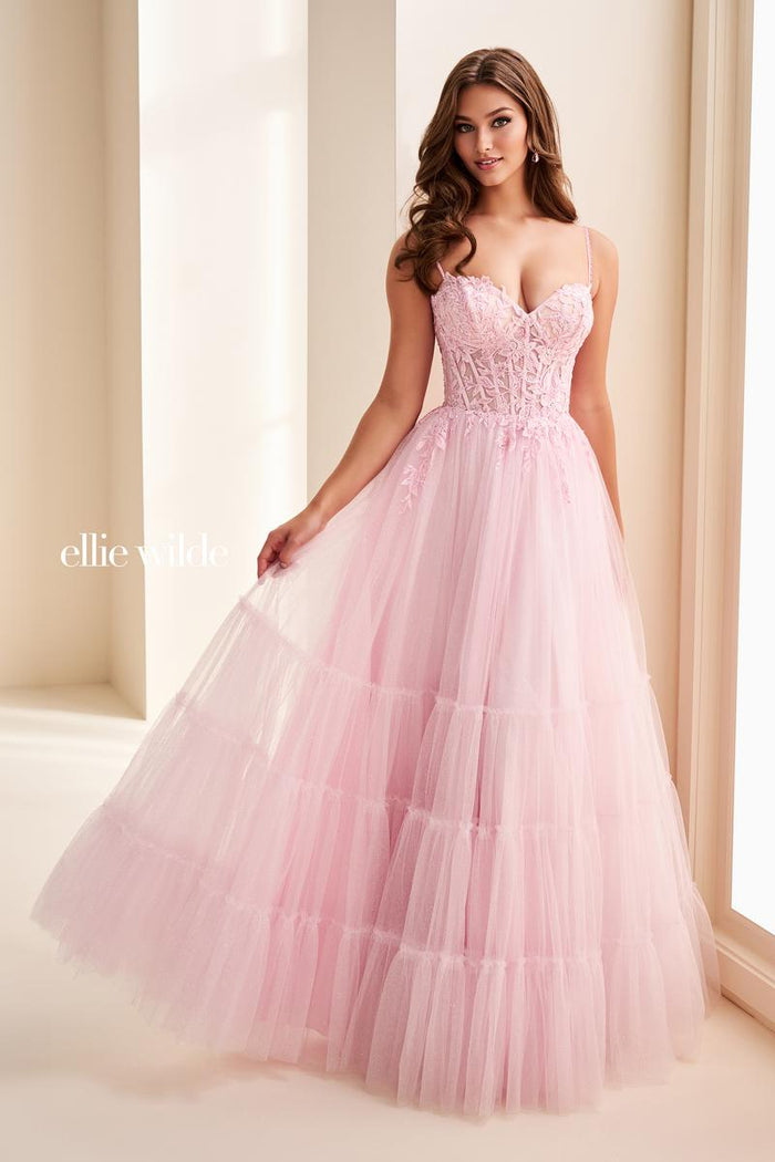 Ellie Wilde EW37107 Spaghetti Strap A-Line Gown